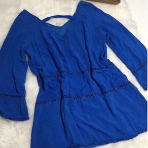 Doe & Rae Blue Long Sleeve Embroidered Dress
